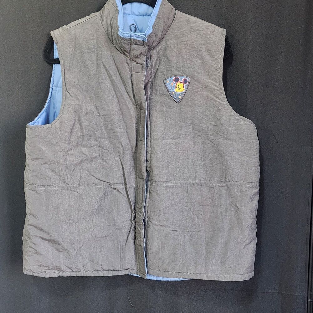 Mickey Unlimited Padded Sleeveless Jacket Vest Gray Blue Reversible Disney